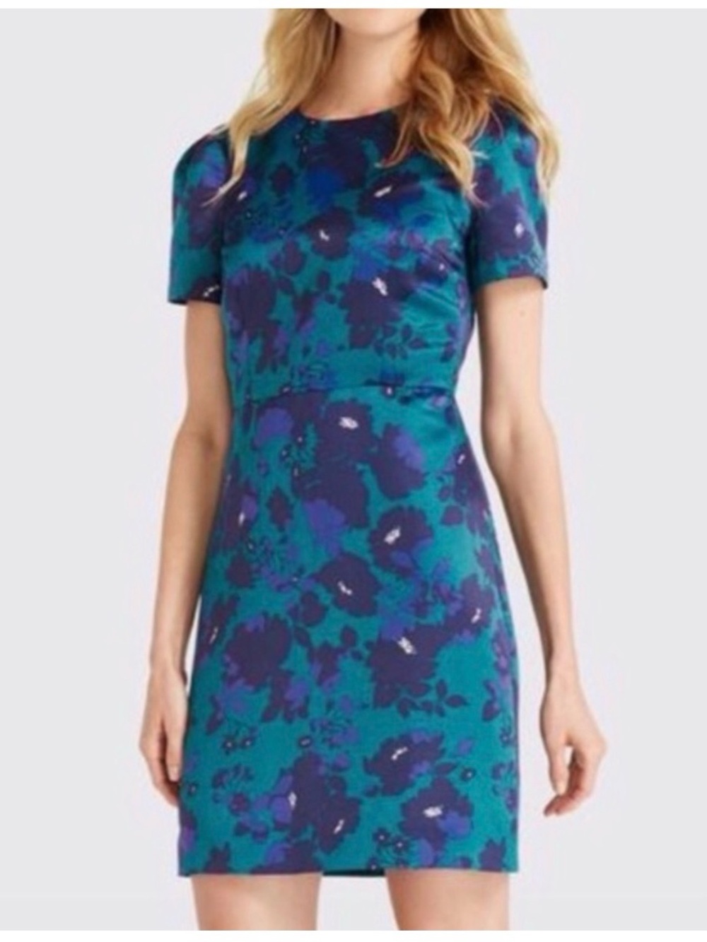Draper James Teal & Navy Floral Short Sleeve Mini Dress